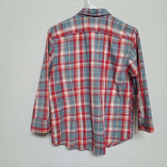 Chaps Plaid Button Up Shirt Womens L Red Blue Cotton Casual Western Fall Winter - Picture 2 of 12